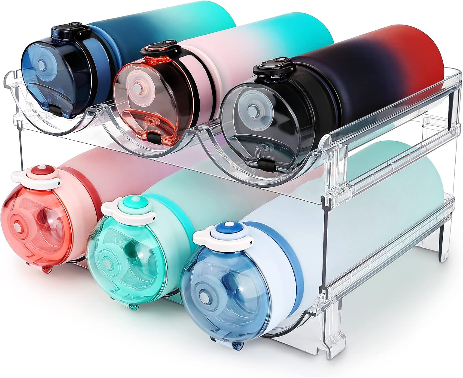 Water Bottle Organizer for Cabinet, Water Bottle Storage Organizer, 2 Packs Water Bottle Storage Rack, Water Bottle Holder for Cabinet, Stackable Water Bottle Storage Rack | 2 Packs Tumbler Organizer, Water Bottle Holder for Cabiner, Fridge, Kitchen, Desktop, Pantry