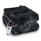 Heated Blanket Electric Throw 50" X 60", Soft Faux Fur & Shu Velvet Heated Throw Blanket, 6 Heating Levels, 4 Hours Timer, Tie-Dye off Black