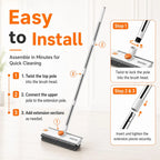 Snofrid Floor Scrub Brush, 3 in 1 Floor Scrub Brush with 54-In Adjustable Long Handle and Scraper Heavy Duty Stiff Bristle Floor Scrubber for Cleaning Shower Bathroom Kitchen Patio Garage Pool Wall and Deck, Orange&White